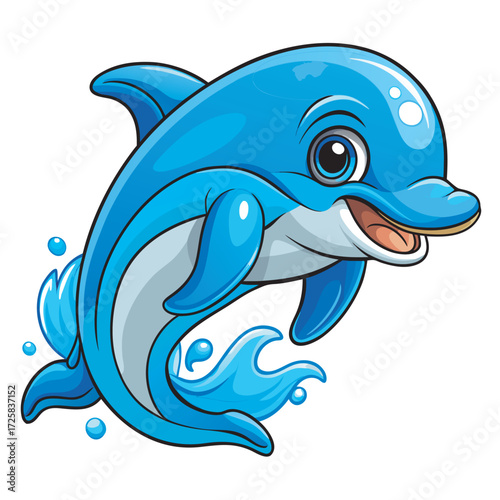 Cartoon dolphin with blue skin and white belly