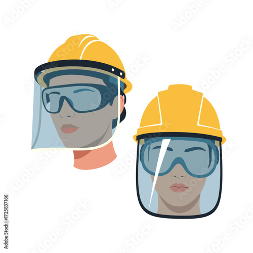 Safety face shields and protective eyewear for industrial applications.