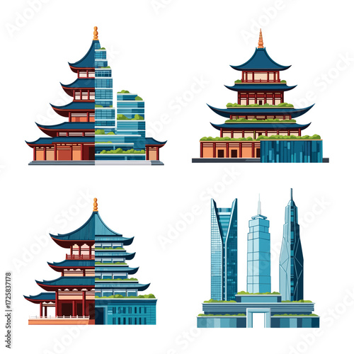 Wallpaper Mural Modern skyscrapers blend seamlessly with traditional Asian architecture. Torontodigital.ca