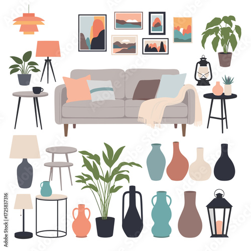 A cozy living room filled with decorative items and houseplants for a warm and inviting atmosphere.