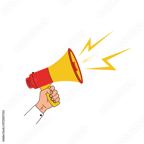 Hand holding a megaphone making a loud announcement for the public.