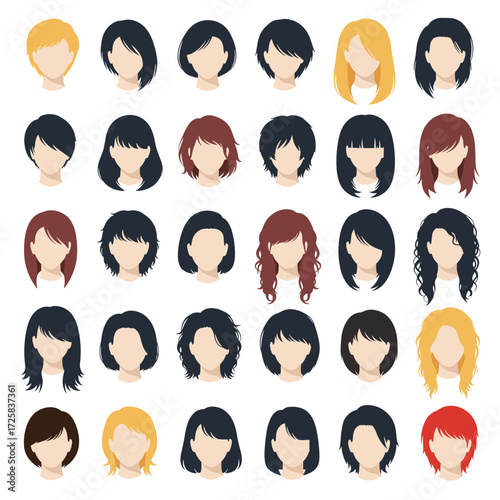 Collection of diverse hairstyles for women showcasing various lengths textures and colors.