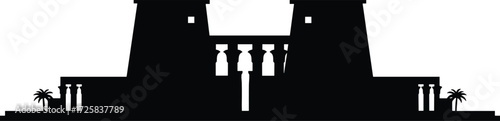 Ancient Egyptian Temple Silhouette with Palm Trees and Classical Columns in Symmetrical Architectural Design for Historical Cultural Vector Illustration