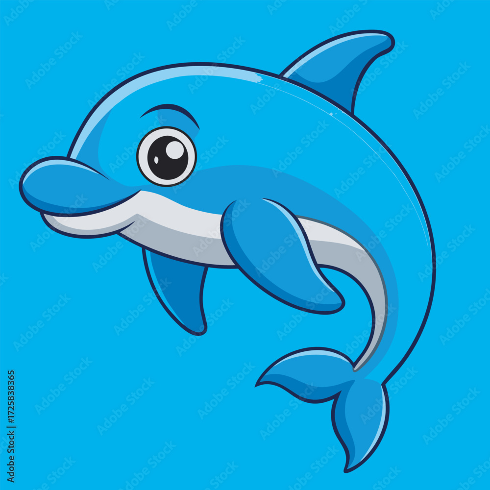 Fototapeta premium Cartoon dolphin with a cute expression