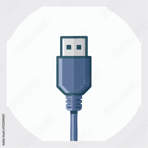 A flat vector illustration of a blue USB Type-A male connector plug on a white circular background.