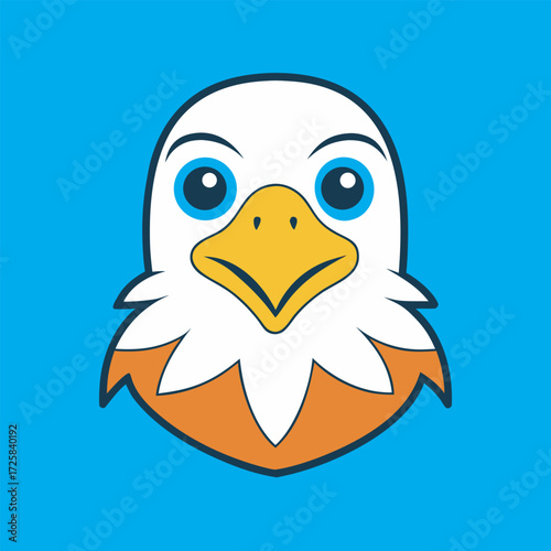 Cartoon eagle head with a blue background, simple and modern design