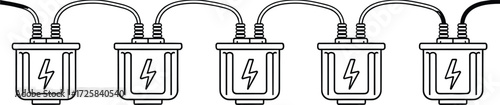 Electrical plug daisy chain connection, power cable illustration, energy symbol design, electricity concept drawing, technology wiring graphic, network connector, vector art template
