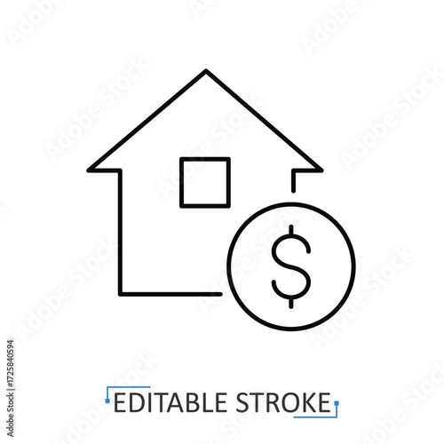 A real estate investment icon in minimalist style with editable stroke. Property finance symbol, house object, mortgage concept, housing design, wealth element, banking pictogram