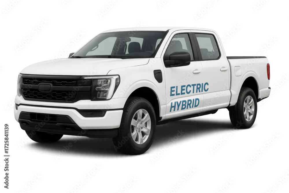 Obraz premium White electric hybrid pickup truck on transparent background