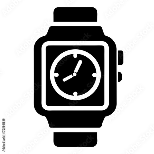 Modern smartwatch icon with analog clock face and buttons