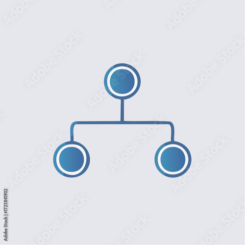 A simple blue and white diagram illustrating a hierarchical structure with a central node connected to two subordinate nodes.