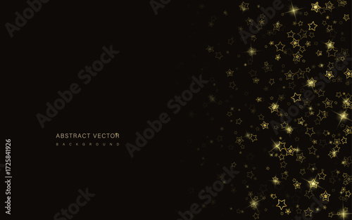 A horizontal dark background with bright golden stars and free space for information. Vector illustration.