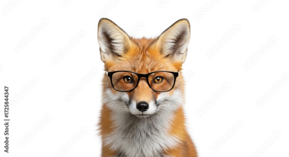 Fototapeta premium fox wearing glasses, spectacles eyewear, on a solid white background