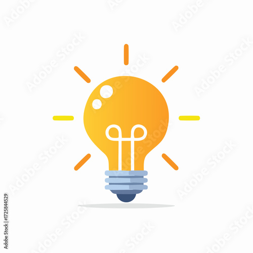 A bright yellow incandescent light bulb with glowing rays emanating outwards on a white background.
