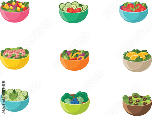 Healthy salad bowls, fresh vegetables, colorful fruits, nutritious meals, organic food, balanced diet, vegetarian cuisine, wellness lifestyle, clean eating, superfoods