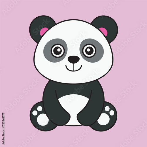 A cute cartoon panda bear sitting upright with a gentle smile on its face
