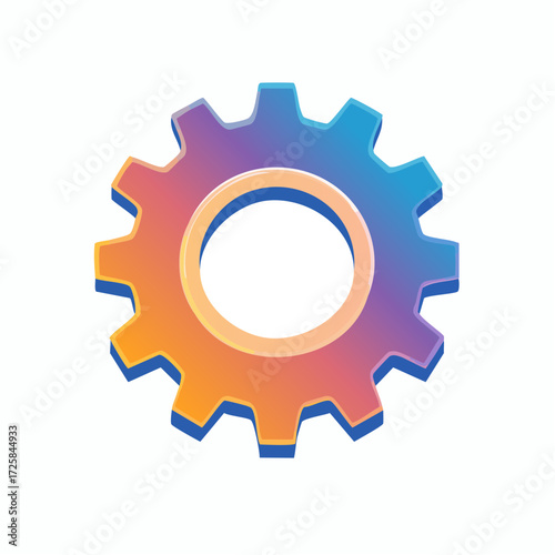A stylized, blue-toned gear icon with a white and purple inner circle, casting a subtle shadow on a white background.
