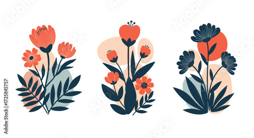 Abstract artistic floral arrangements in a modern illustrative style.