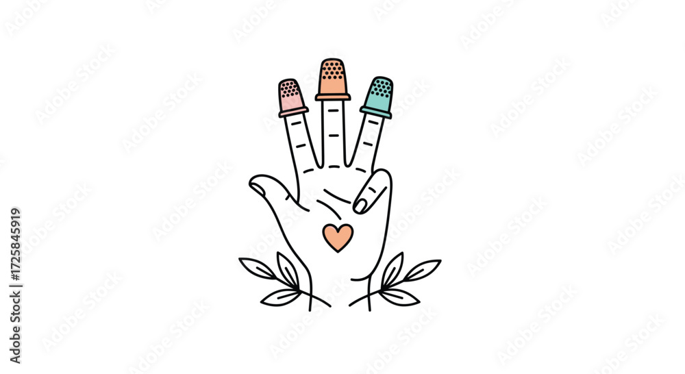 Fototapeta premium Three fingers with thimbles and a heart symbol.