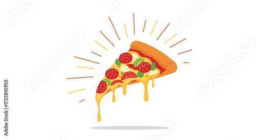 A mouthwatering slice of pepperoni pizza with melted cheese is radiating.