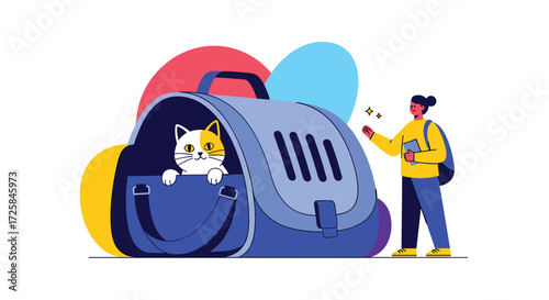 A person prepares a cat for travel in a carrier.