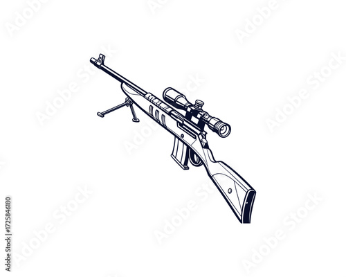 black and white sniper rifle with scope clip art preview