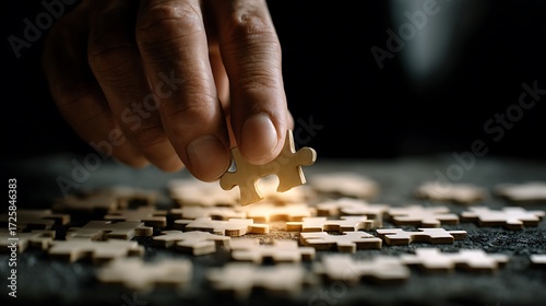 Businessman manipulating puzzle pieces as a strategy concept