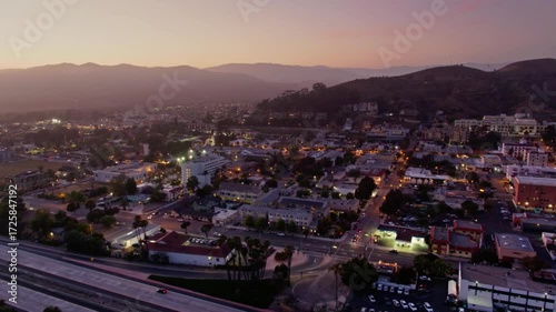 Wallpaper Mural Aerial view of santa barbara, california at dusk with mountains in the background Torontodigital.ca
