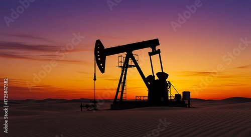 Energy Industry Symbol – Oil Rig in Remote Desert Setting