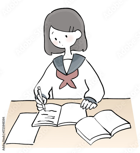 勉強する制服姿の女子生徒