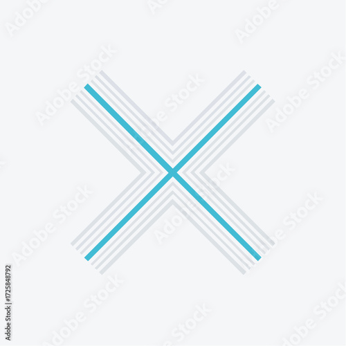 A minimalist graphic design featuring a stylized blue and white 'X' shape formed by intersecting lines.