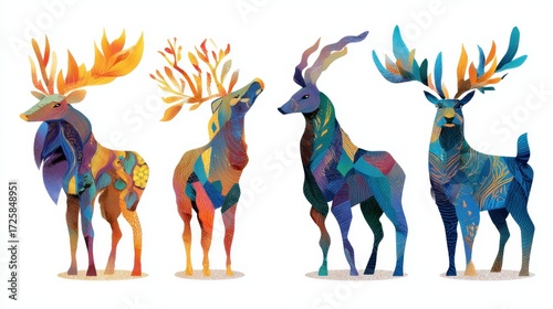 Colorful Deer Art: A vibrant collection of stylized deer illustrations with vivid colors, ideal for adding a creative touch to any design project.