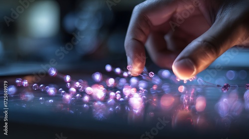 Student moving luminous atoms to learn science
