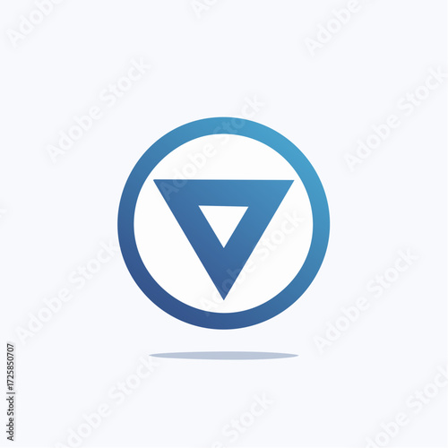 Blue inverted triangle icon within a circular frame, featuring a gradient effect and a subtle shadow on a white background.