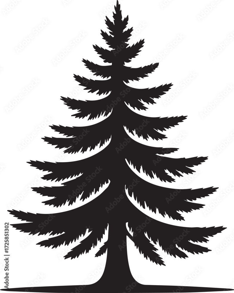 Fototapeta premium Majestic evergreen pine tree silhouette isolated on white for natural design elements
