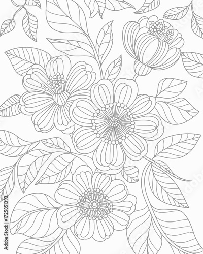 Intricate floral pattern featuring detailed blossoms and winding leaves design