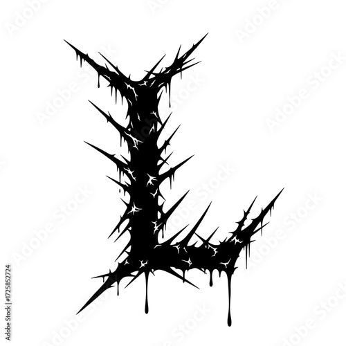 Black dripping thorny letter L illustration.