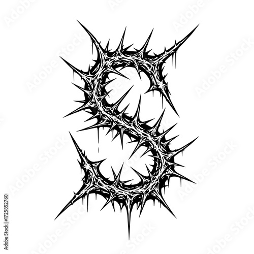 Stylized letter S formed by sharp, spiky thorns and branches, creating a dark and edgy design.