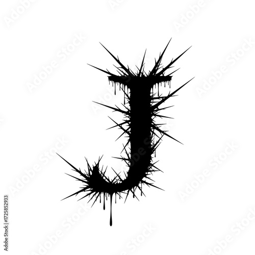 Black spiky letter J with dripping effect.