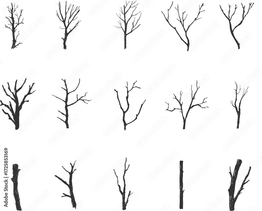 Fototapeta premium Set illustrations of wooden stick isolated on transparent background. Vector graphics