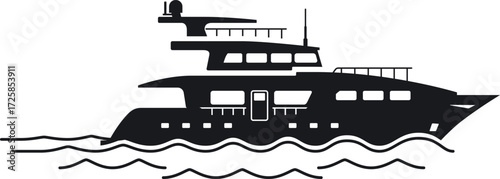 black yacht on water clip art preview