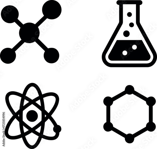 Molecule icons isolated on transparent background for science, chemistry, and research concept