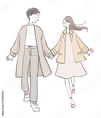 手を繋いで歩く男女