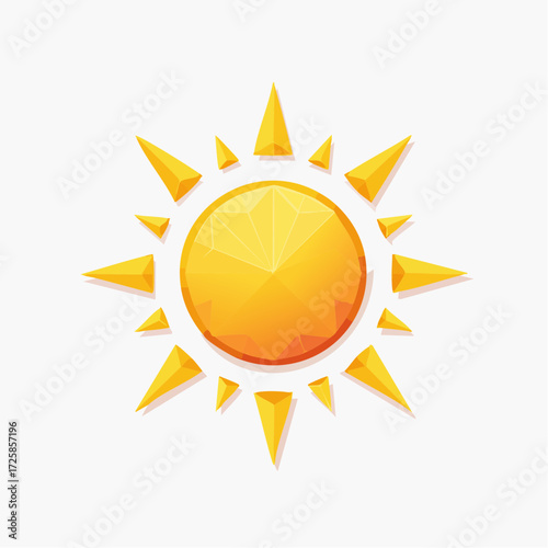 A stylized, geometric representation of the sun with sharp, triangular rays radiating outwards from a central circular body.