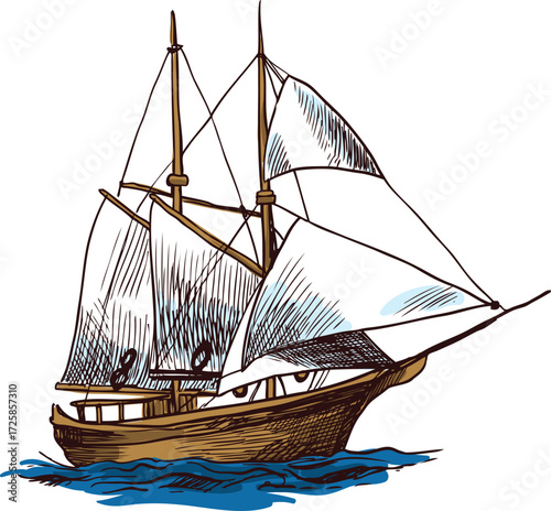 illustration of a  hand drawn ship 