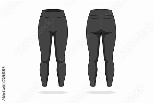 Athletic leggings front and back view activewear and fitness apparel for women sporty yoga pants concept clothing design and style
