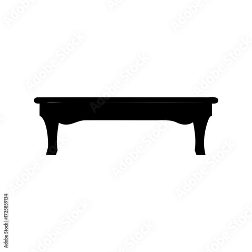 Silhouette of an elegant coffee table with curved legs and ornate details