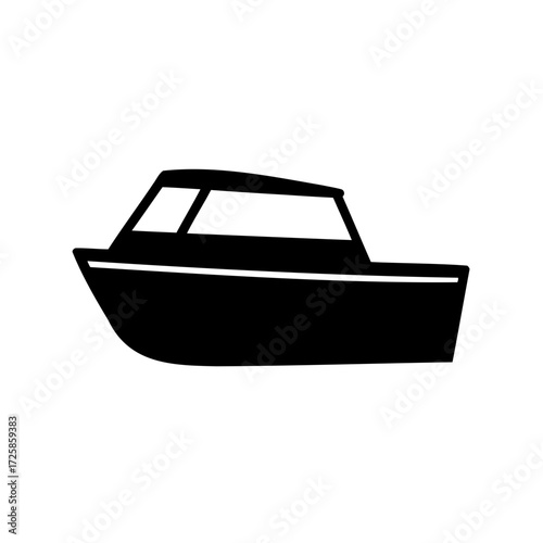 Detailed Black and White Silhouette Depiction of a Cabin Cruiser Boat