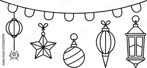 Festive garland of twinkling lights and charming ornaments, perfect for holiday celebrations and decorative themes