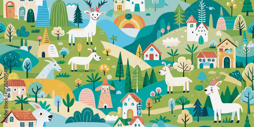 Vector seamless pattern with cute animal